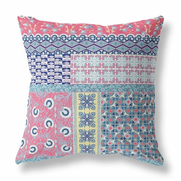 Palacedesigns 26 in. Patch Indoor & Outdoor Zippered Throw Pillow White & Pink PA3659760